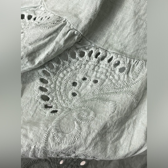 Terzo Millennio Sage Green Linen Eyelet Short Sleeve Size Small Made In Italy - Picture 6 of 7